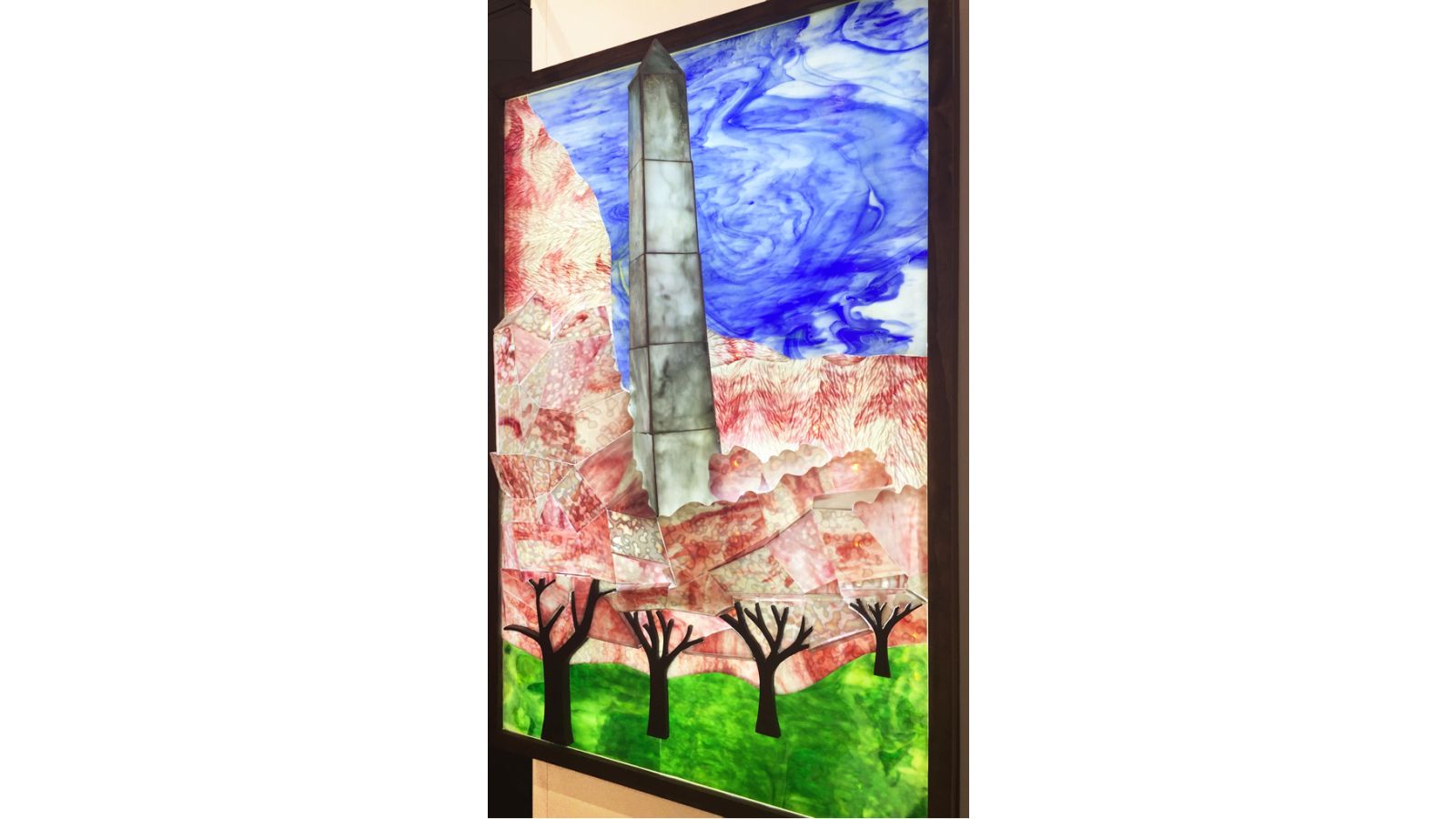 Stained Glass Illuminated Mural: Washington Monument and Cherry Blossoms